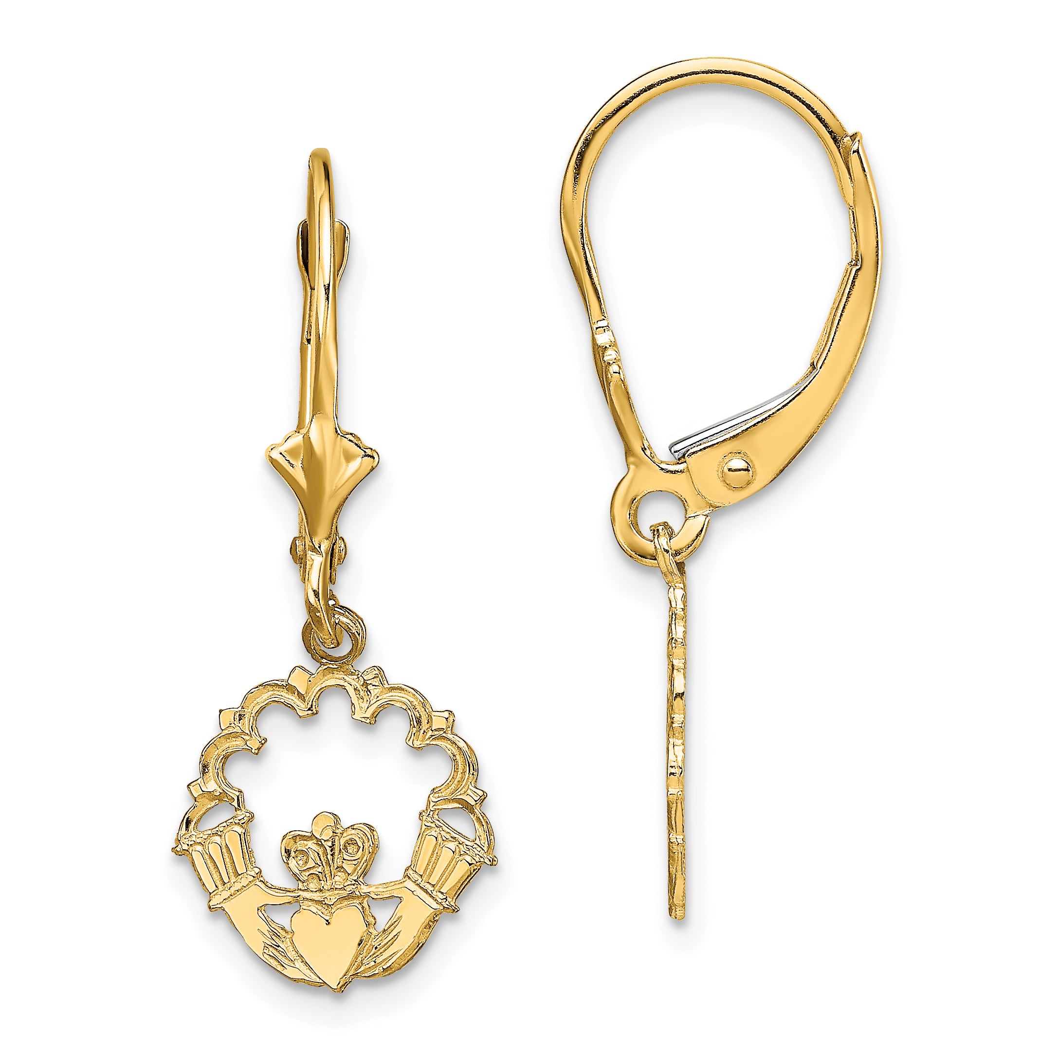 10k Polished Claddagh Leverback Earrings Main image