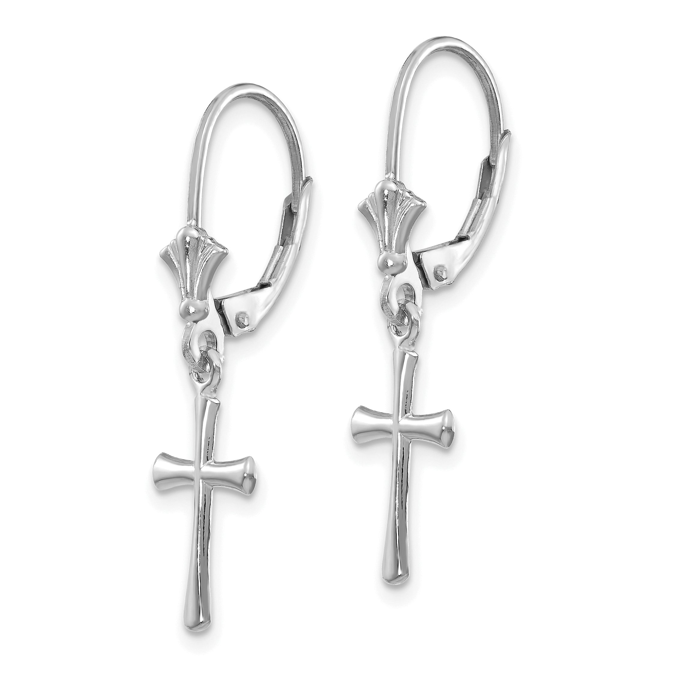 10K White Gold Cross Leverback Earrings Secondary image