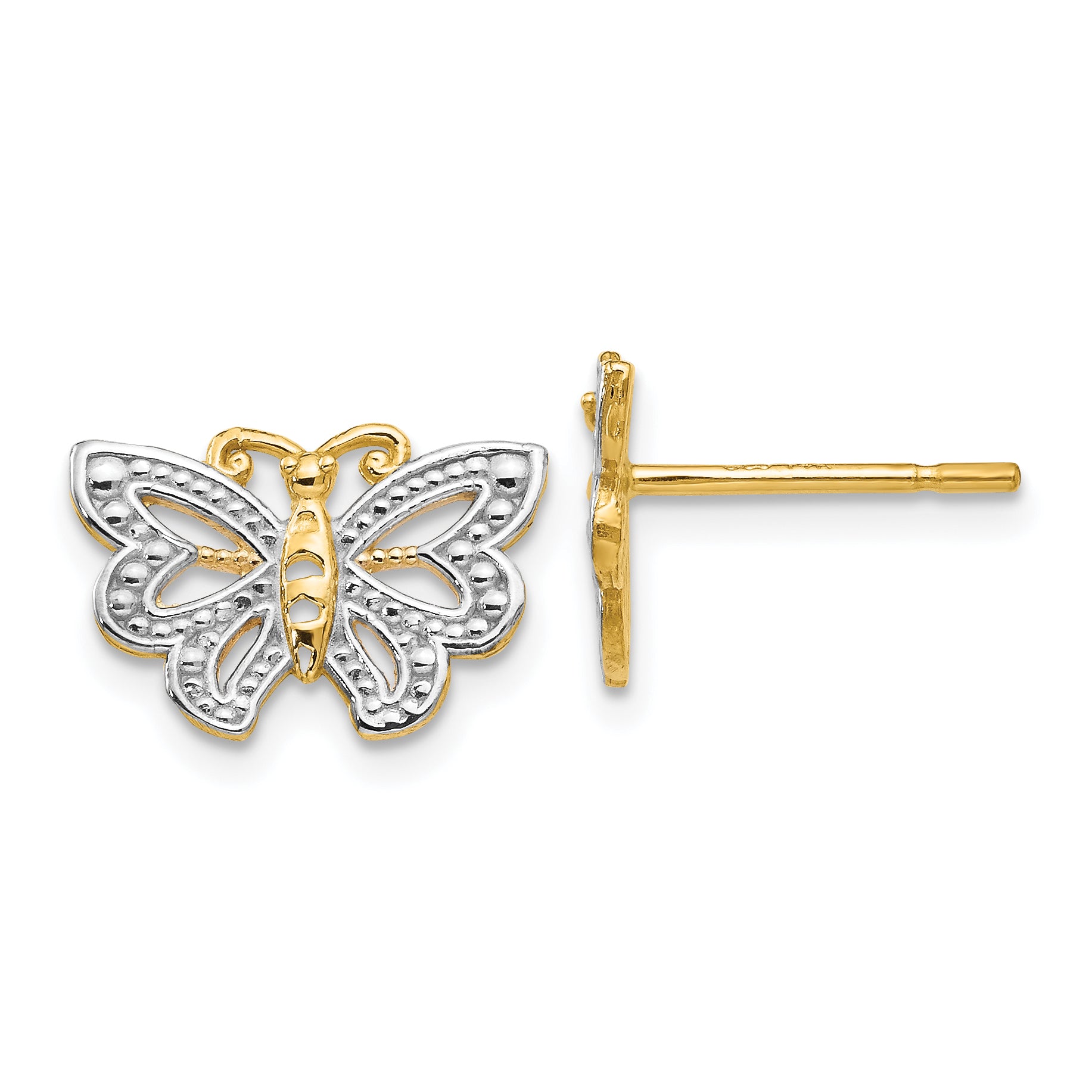 10k w/ White Rhodium Butterfly Post Earrings Main image