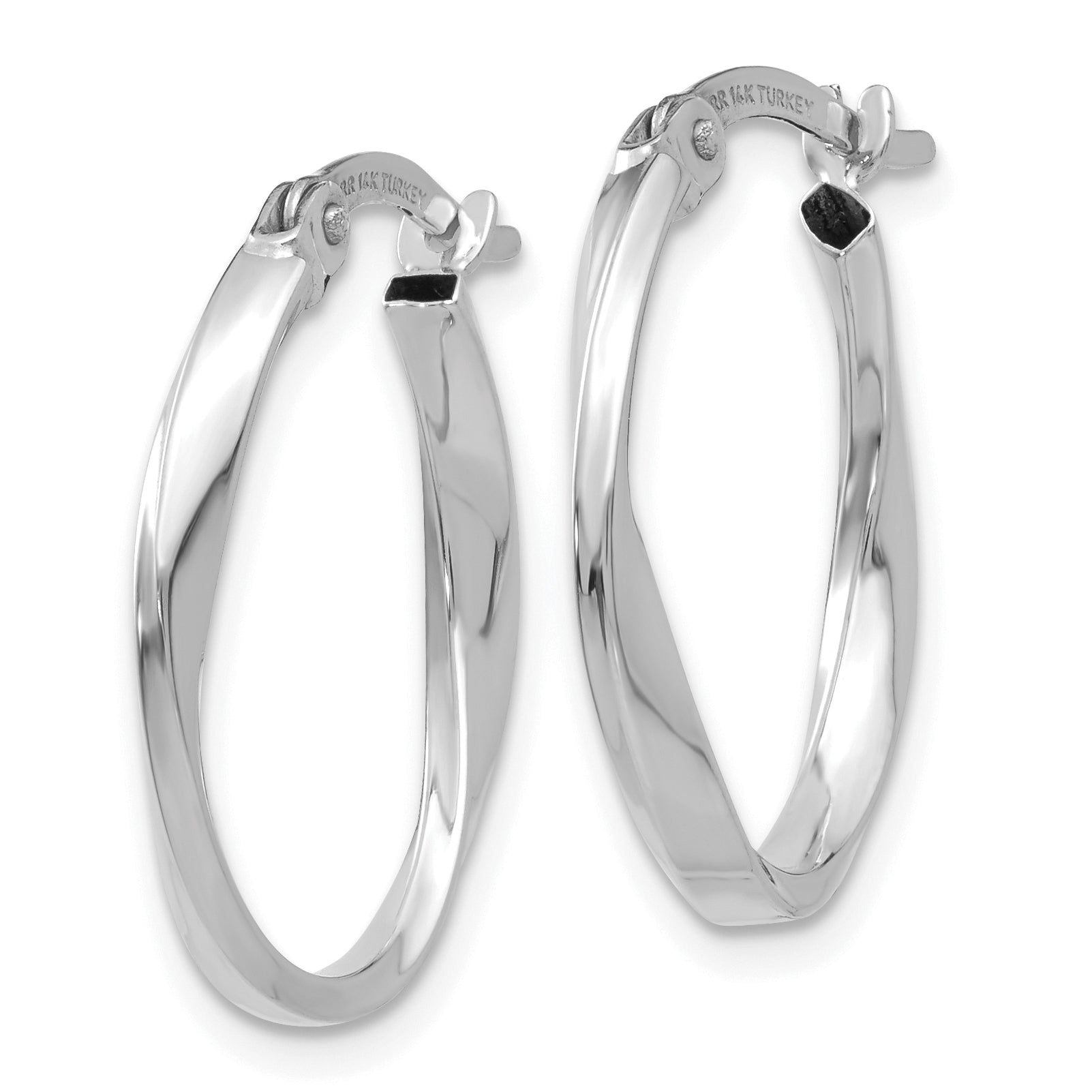 10k White Gold Polished Oval Twist Hoop Earrings