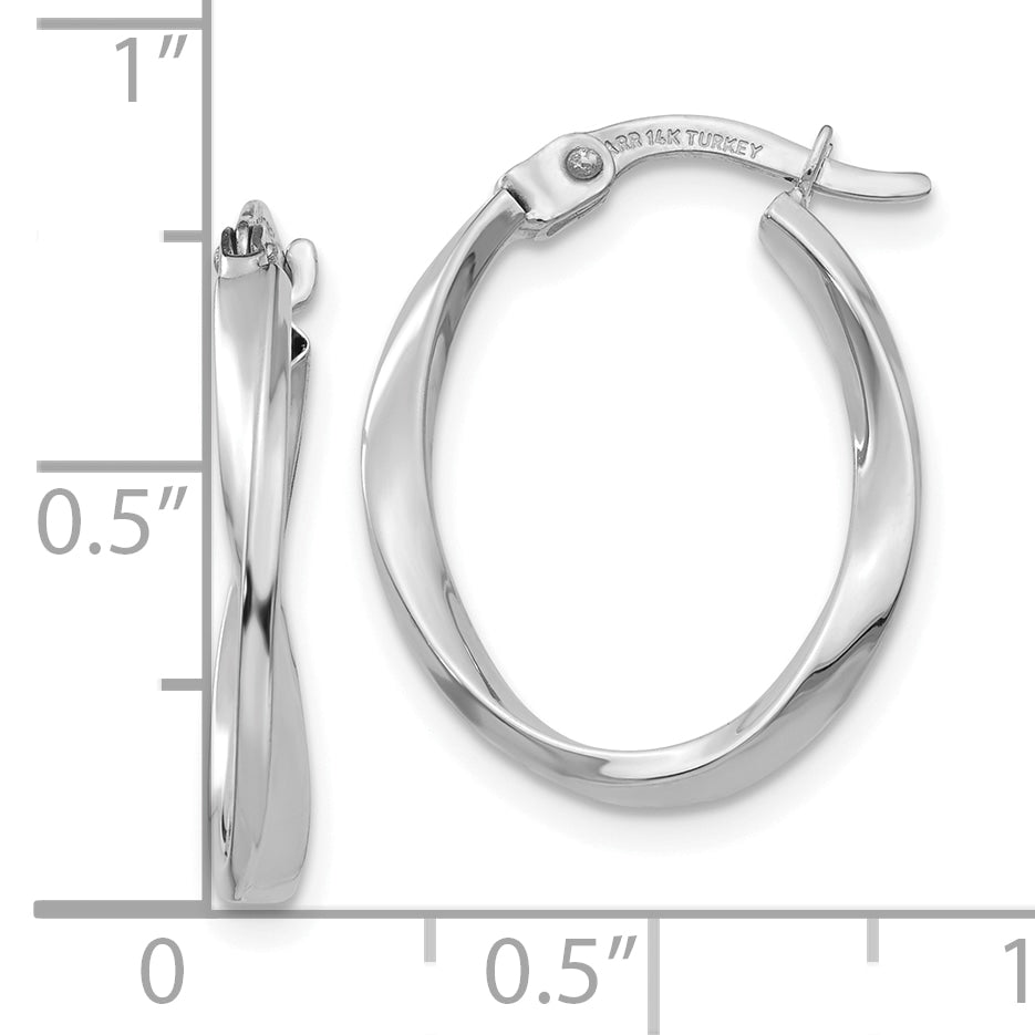 10k White Gold Polished Oval Twist Hoop Earrings