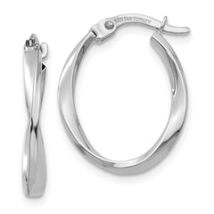 10k White Gold Polished Oval Twist Hoop Earrings