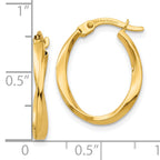 10k Gold Polished Twisted Oval Hoop Earrings