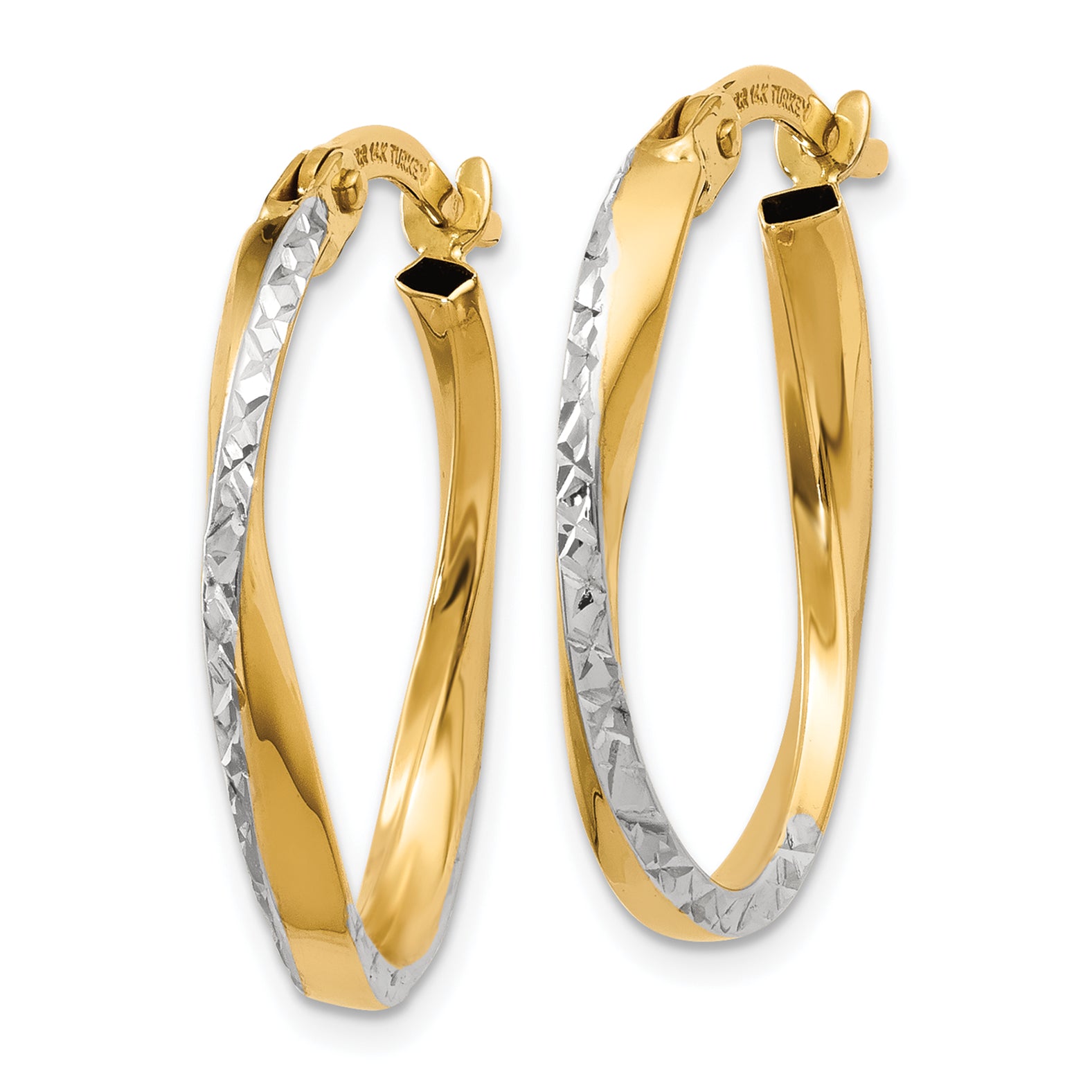 10k w/White Rhodium Textured and Polished Oval Hoop Earrings Secondary image