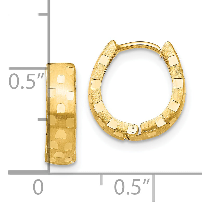 10k Diamond Cut 4mm Patterned Hinged Hoop Earrings