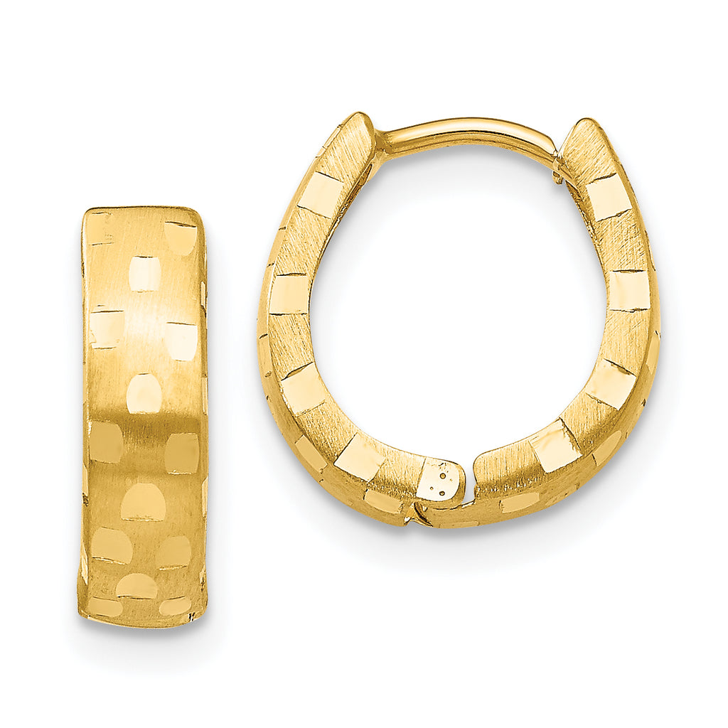10k Diamond Cut 4mm Patterned Hinged Hoop Earrings