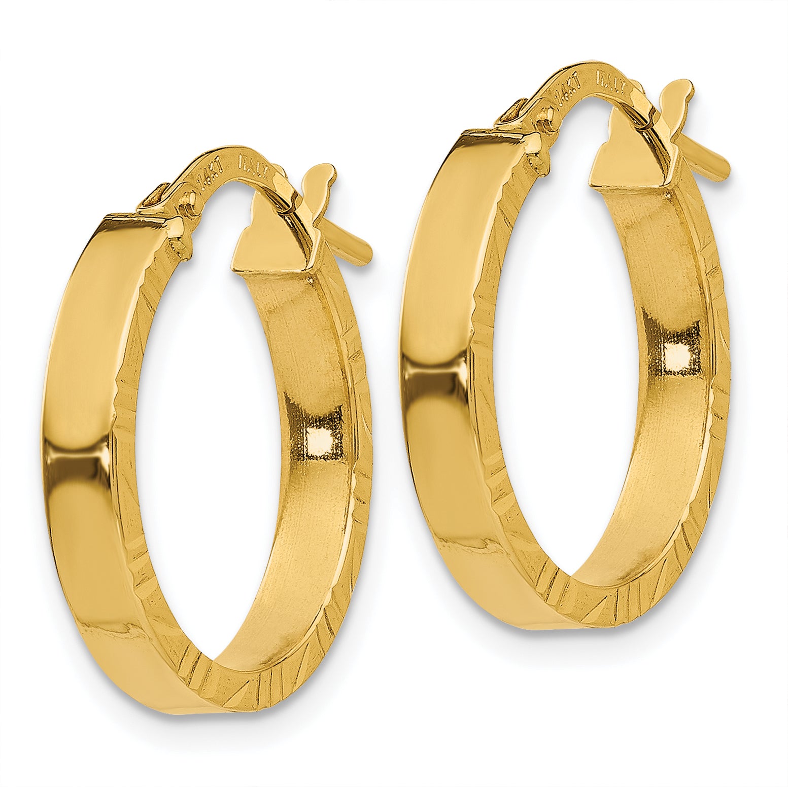 10k Small 3mm Diamond Cut Edge Polished Hoop Earrings Secondary image
