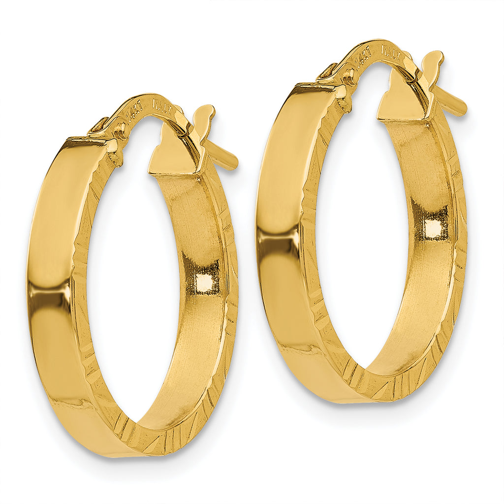 10k Small 3mm Diamond Cut Edge Polished Hoop Earrings