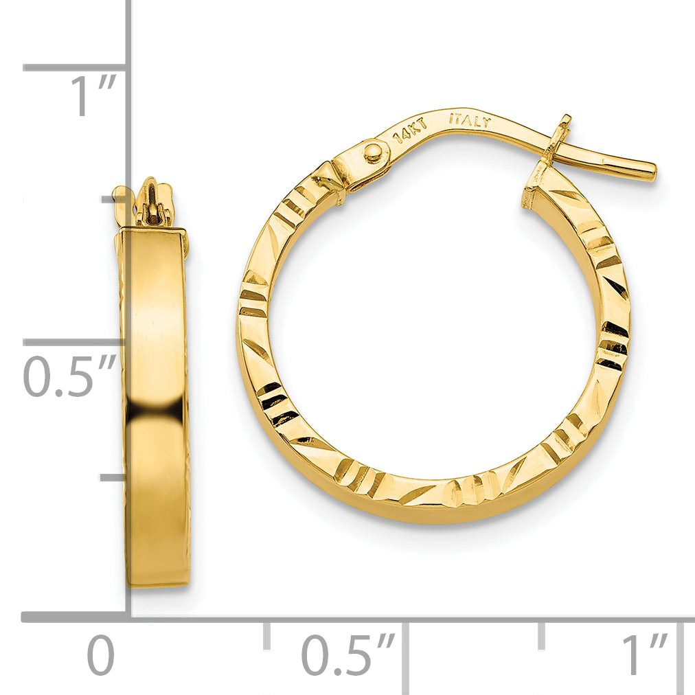 10k Small 3mm Diamond Cut Edge Polished Hoop Earrings