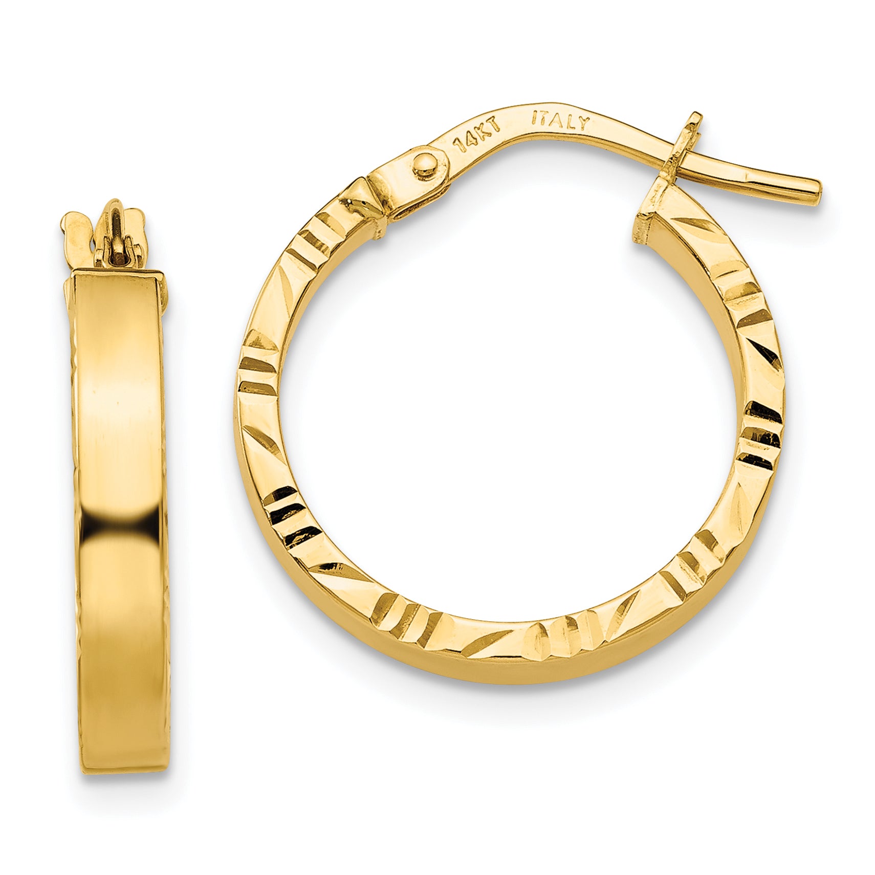 10k Small 3mm Diamond Cut Edge Polished Hoop Earrings Main image