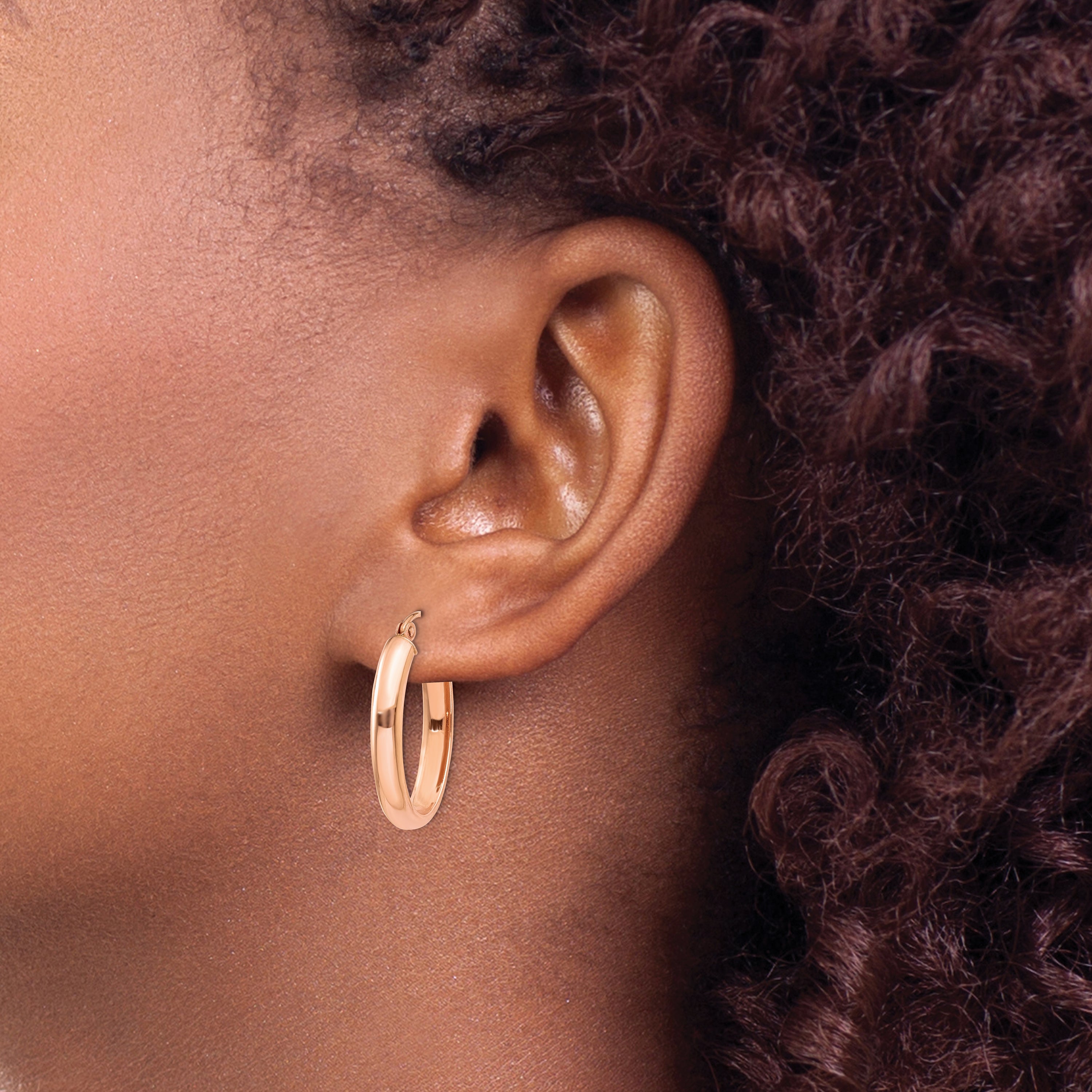 10k Rose Gold Polished Half-Round Oval Hoop Earrings