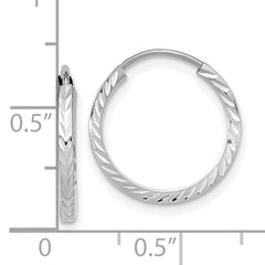 10K White Gold Diamond-cut Square Tube Endless Hoop Earrings