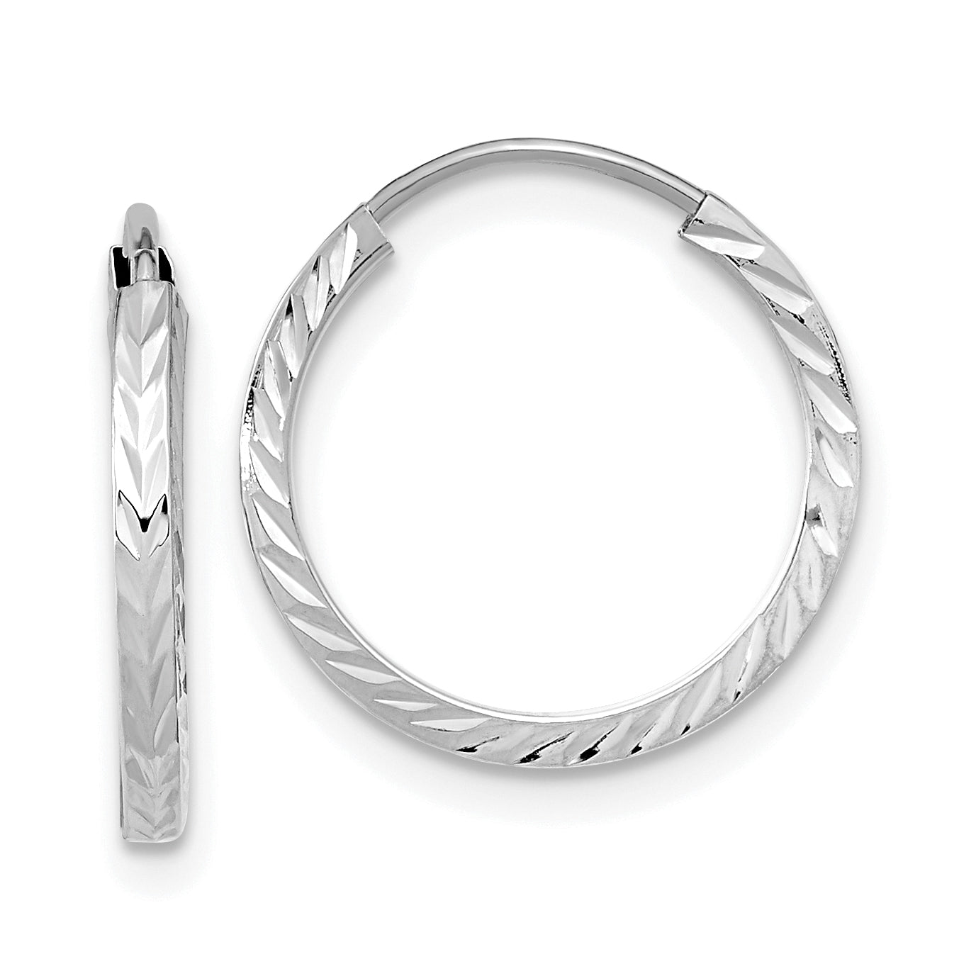 10K White Gold Diamond-cut Square Tube Endless Hoop Earrings