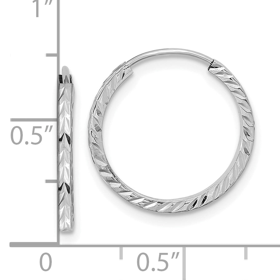 10K White Gold Diamond-cut Square Tube Endless Hoop Earrings
