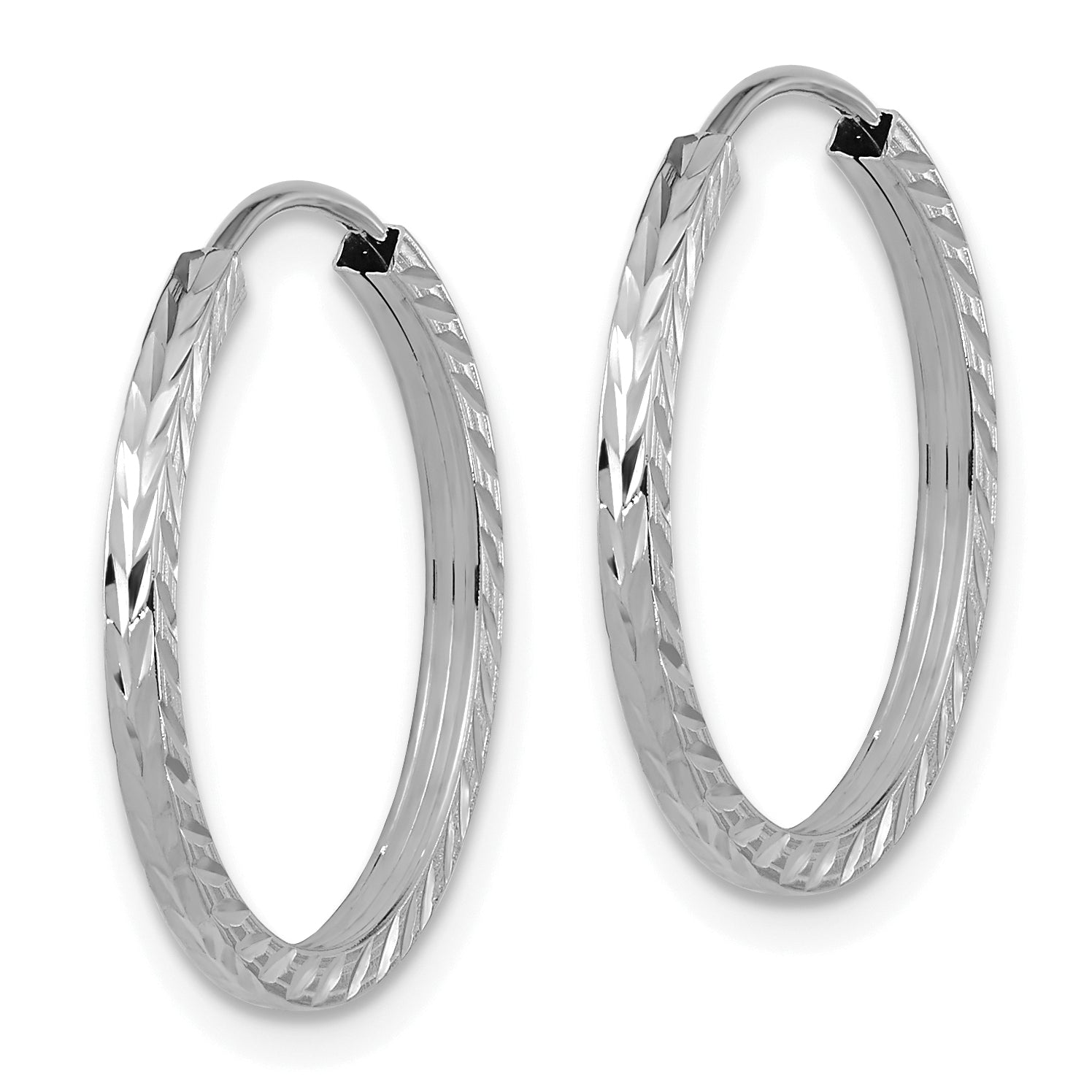 10K White Gold Diamond-cut Square Tube Endless Hoop Earrings