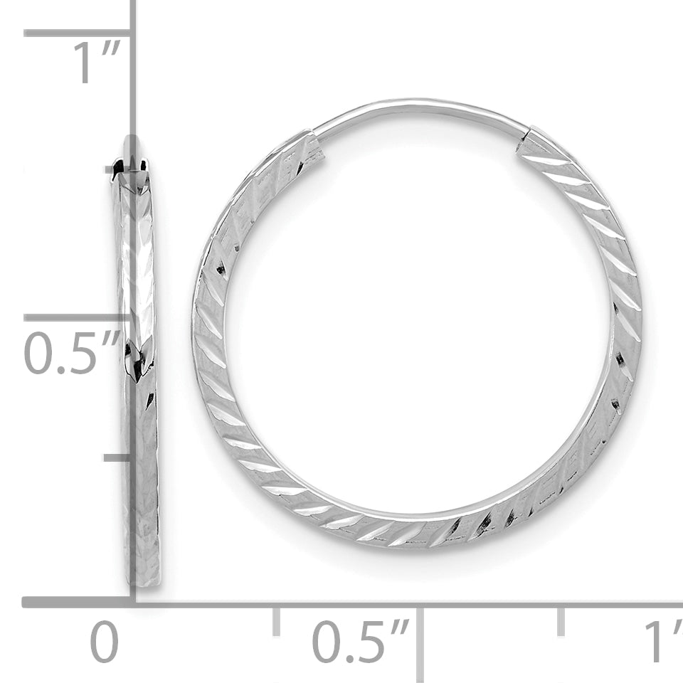 10K White Gold Diamond-cut Square Tube Endless Hoop Earrings