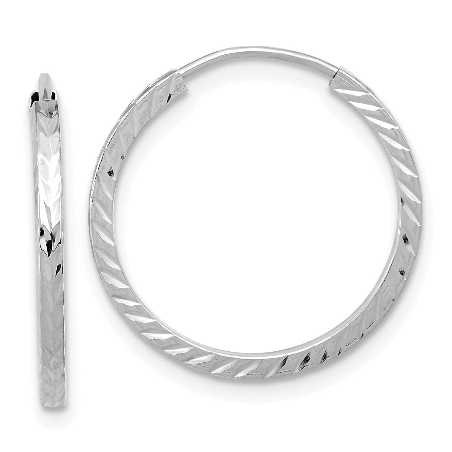 10K White Gold Diamond-cut Square Tube Endless Hoop Earrings Main image
