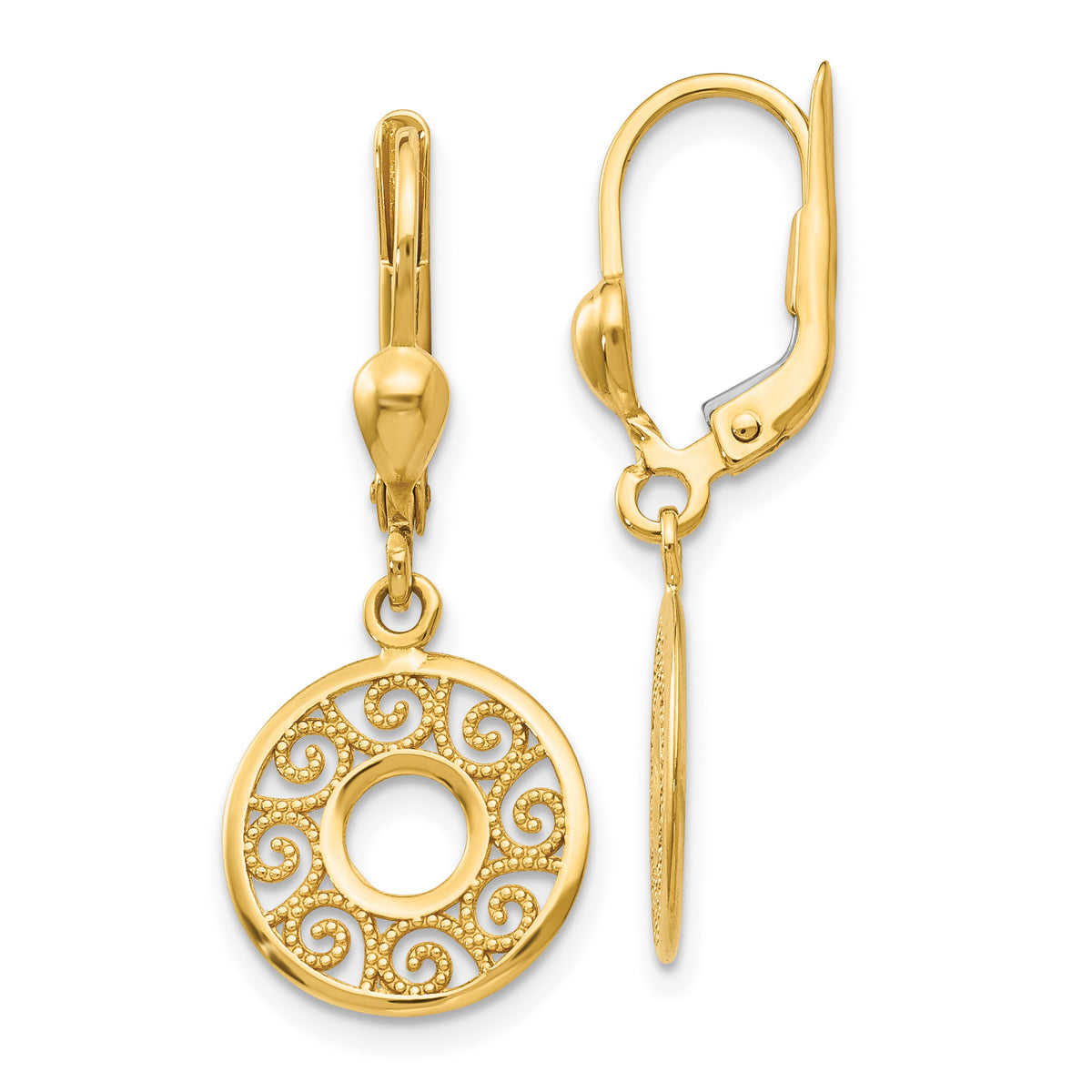 10K Leverback Filigree Earrings