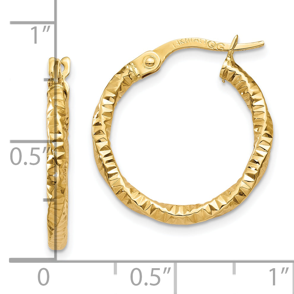 10k Polished and Textured Hoop Earrings