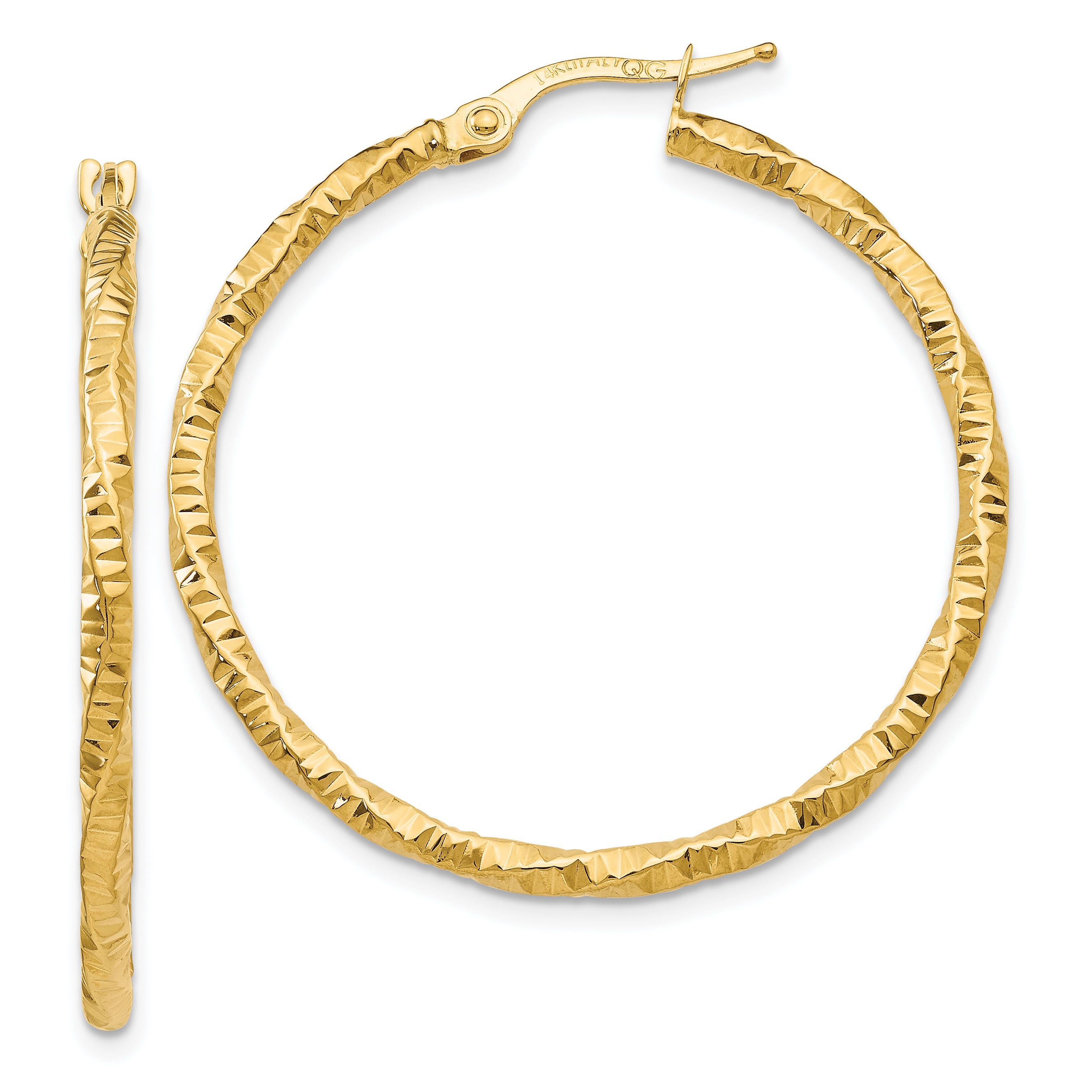 10k Polished and Textured Hoop Earrings Main image