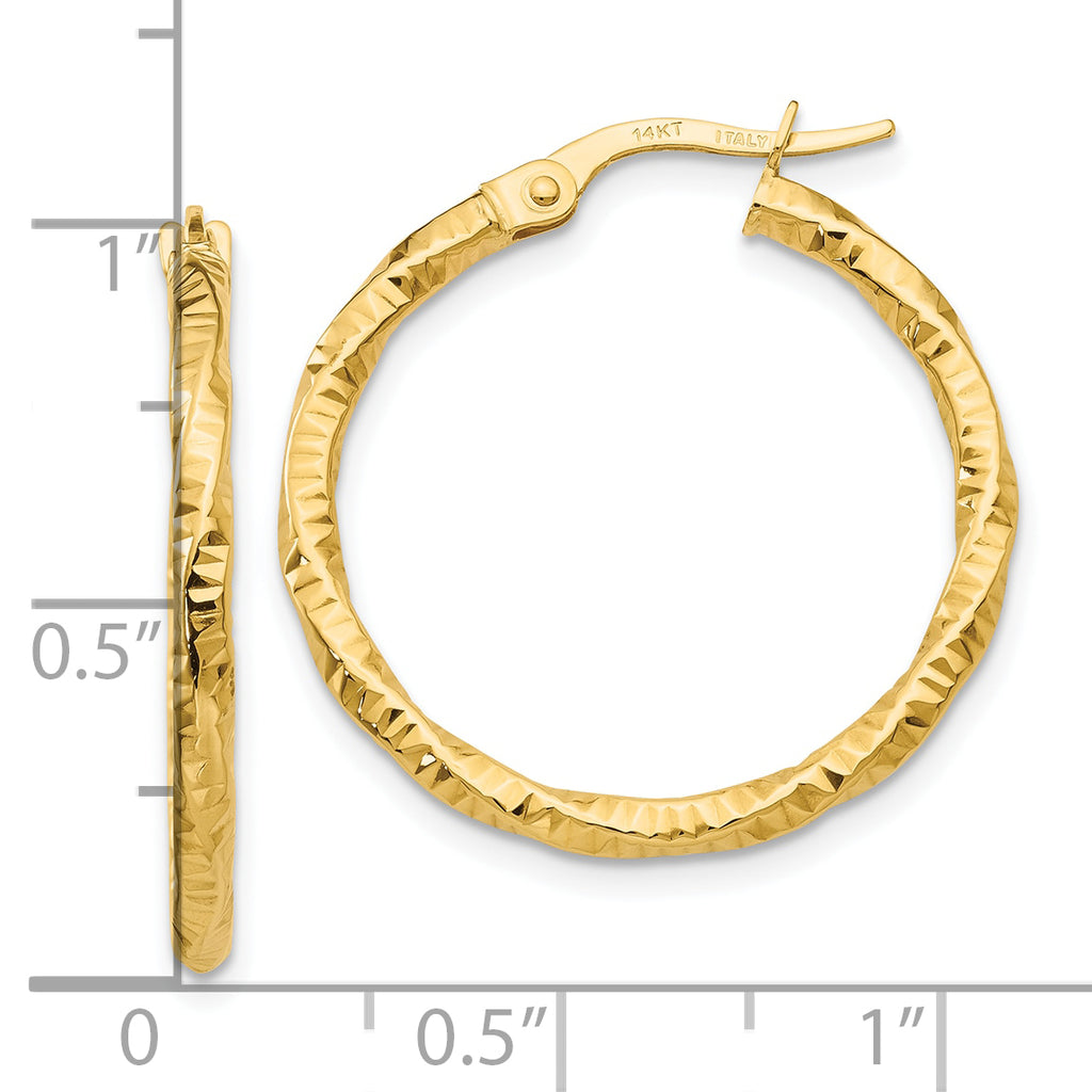 10k Polished and Textured Hoop Earrings