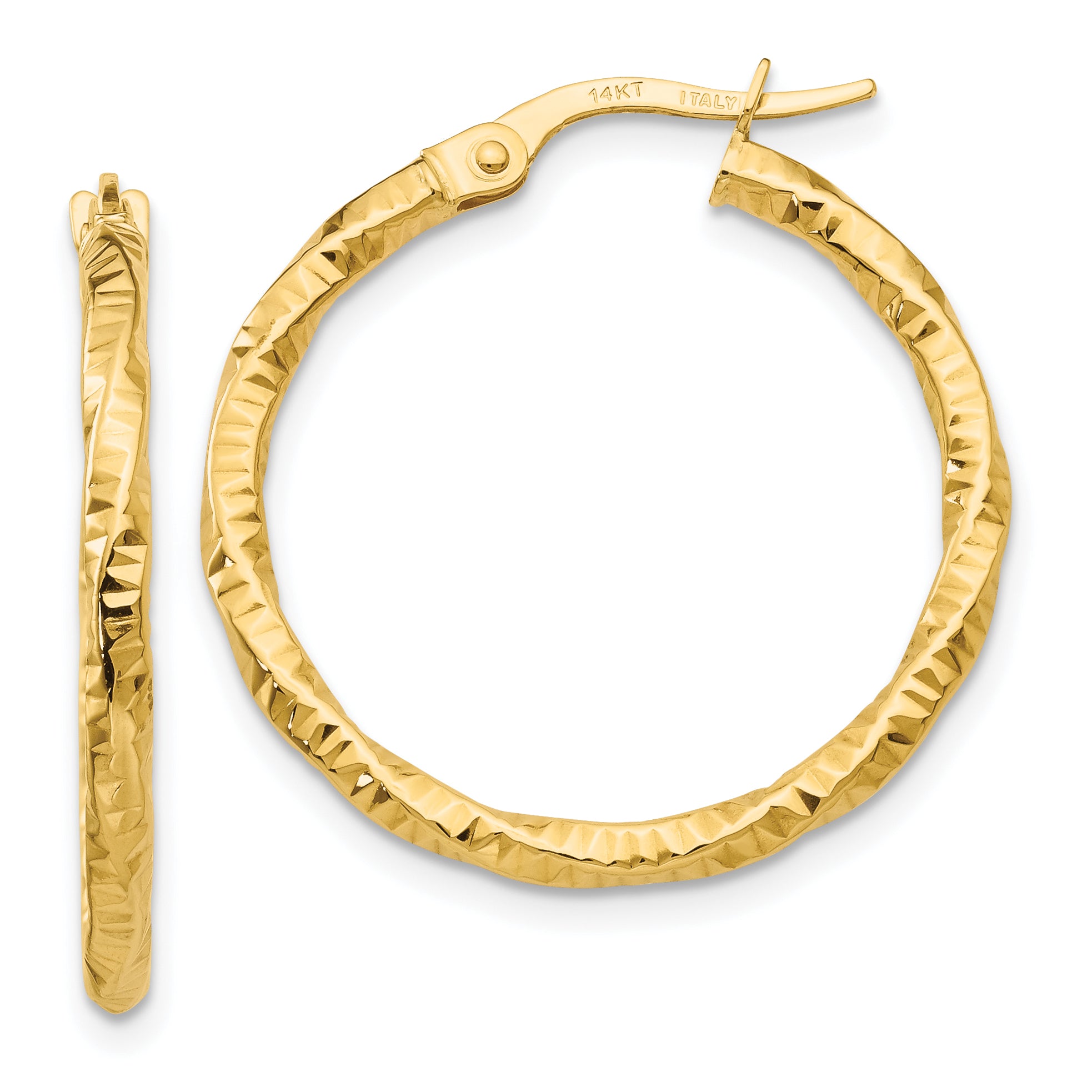 10k Polished and Textured Hoop Earrings