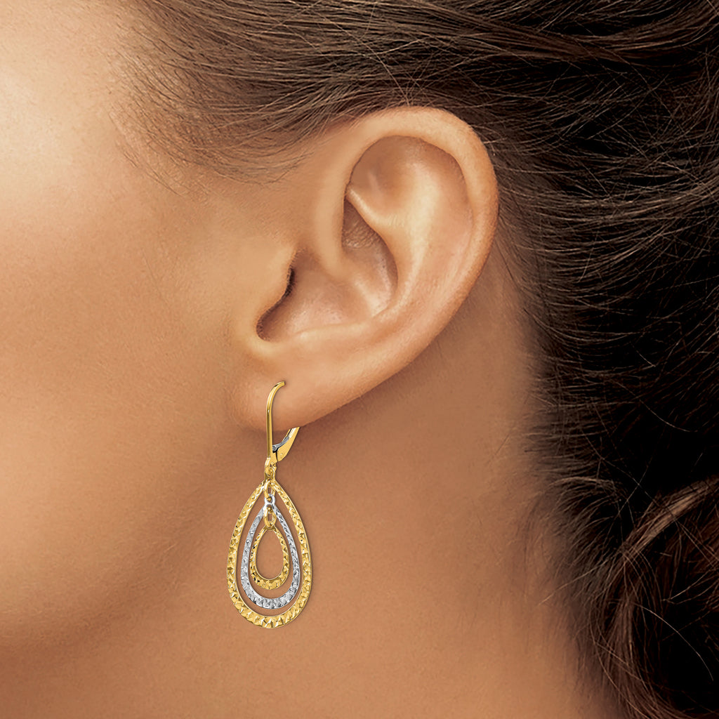 10k Two-tone Diamond Cut Leverback Earrings