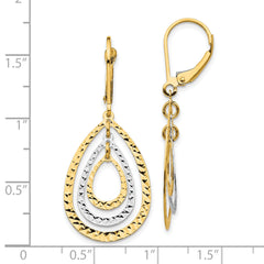 10k Two-tone Diamond Cut Leverback Earrings