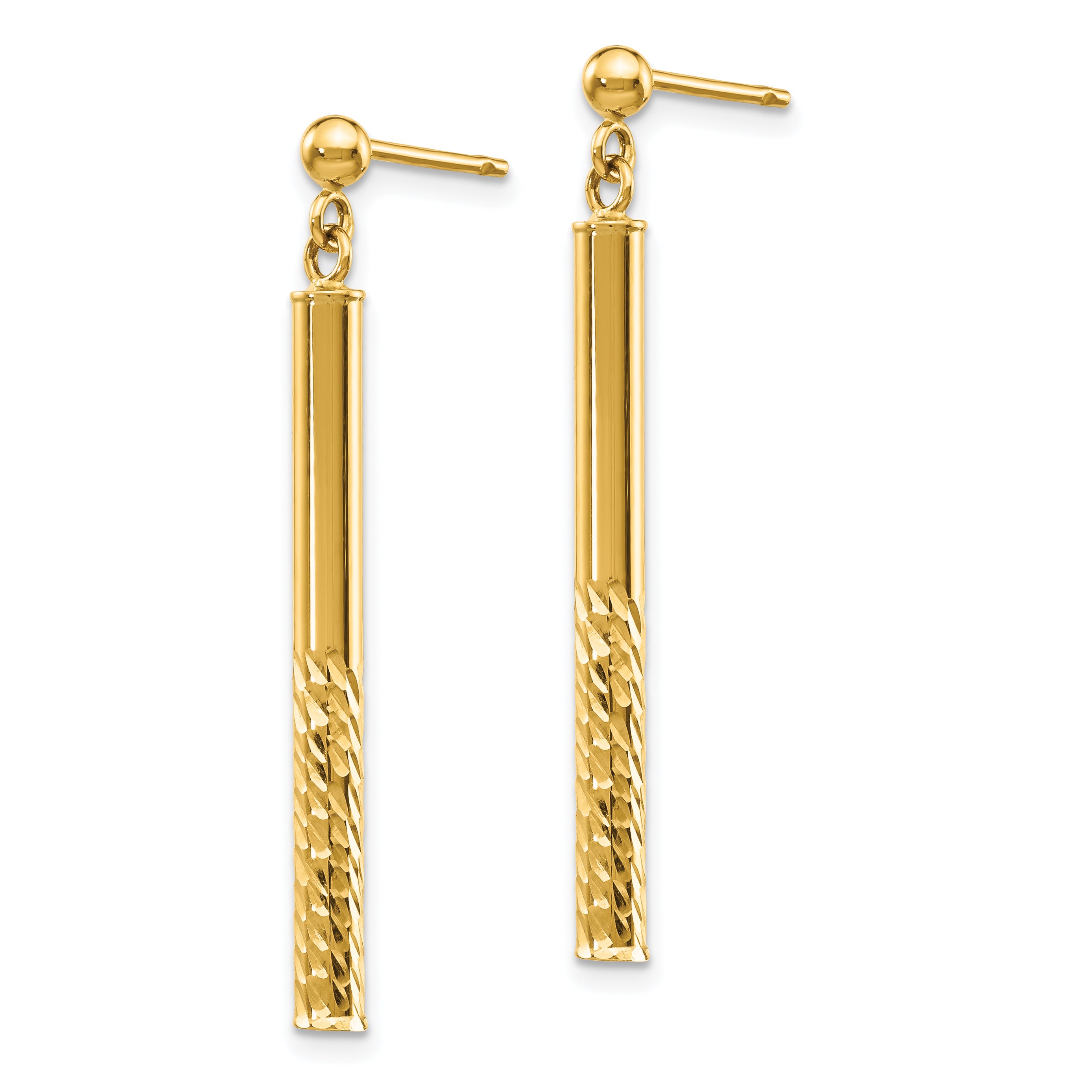 10k Polished and Diamond-cut Bar Dangle Post Earrings Secondary image
