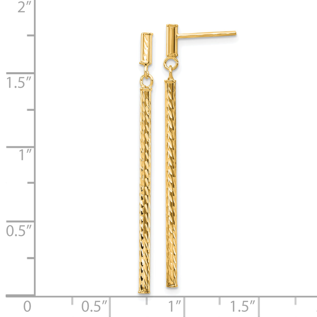10k Polished and Diamond-cut Bar Dangle Post Earrings