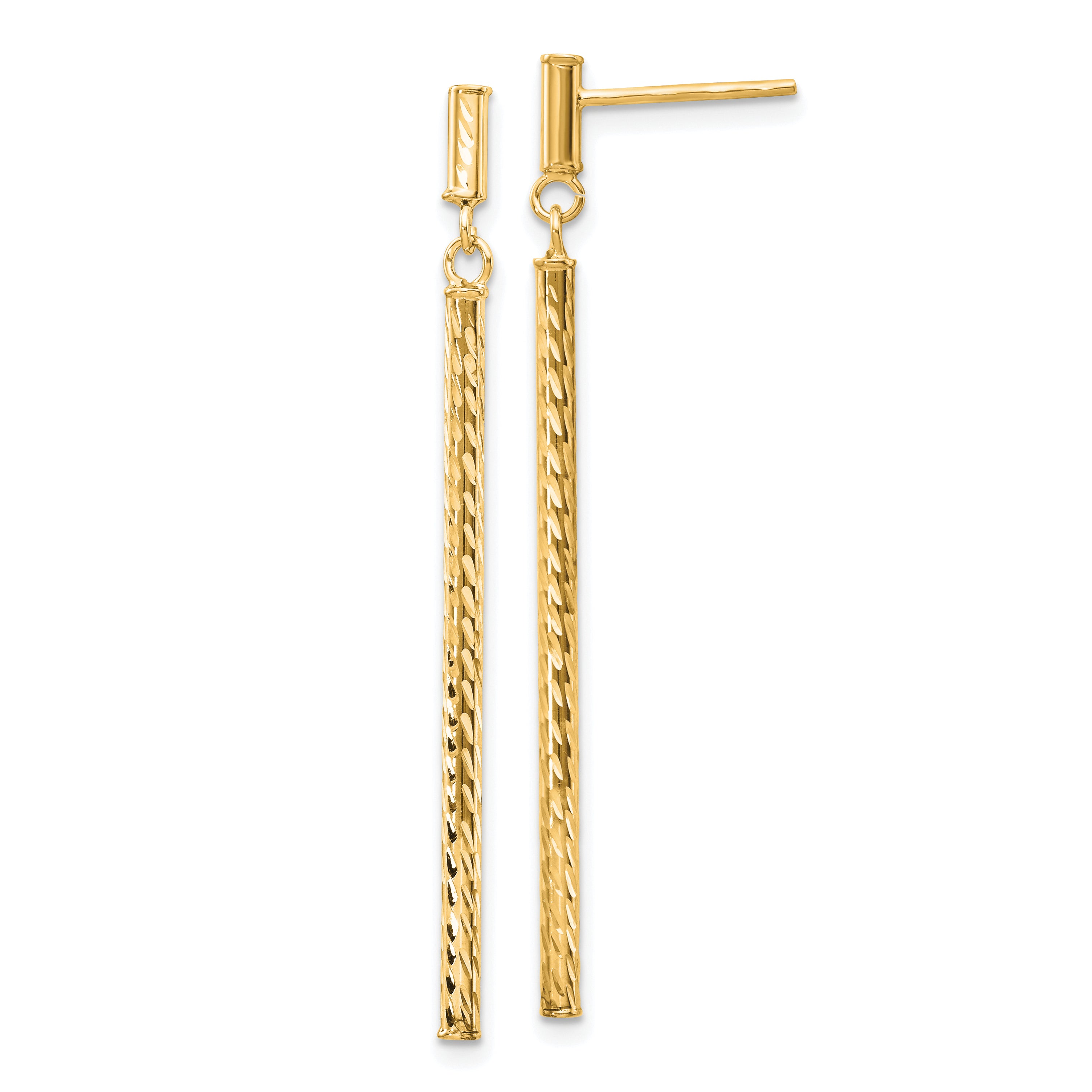 10k Polished and Diamond-cut Bar Dangle Post Earrings