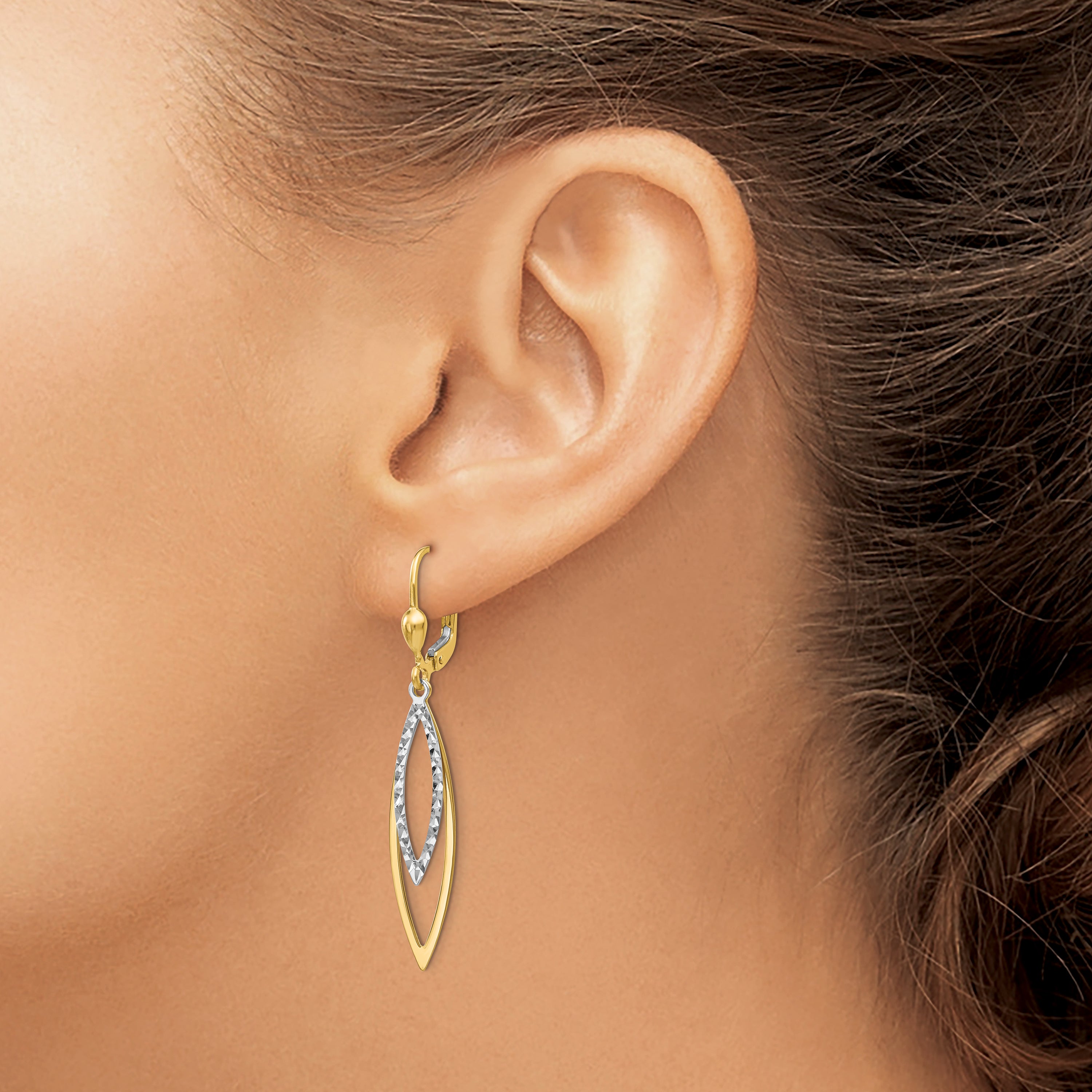 10k Two-tone Diamond-cut Leverback Earrings