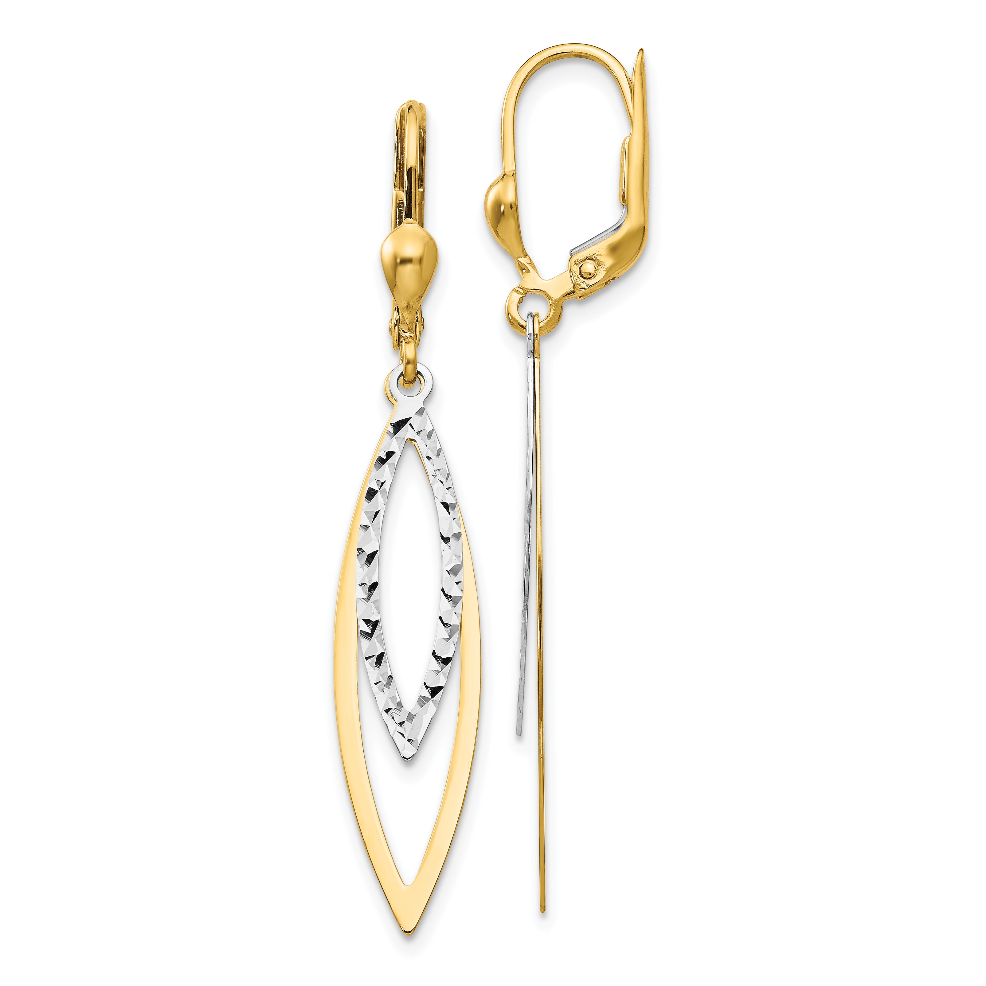 10k Two-tone Diamond-cut Leverback Earrings Main image