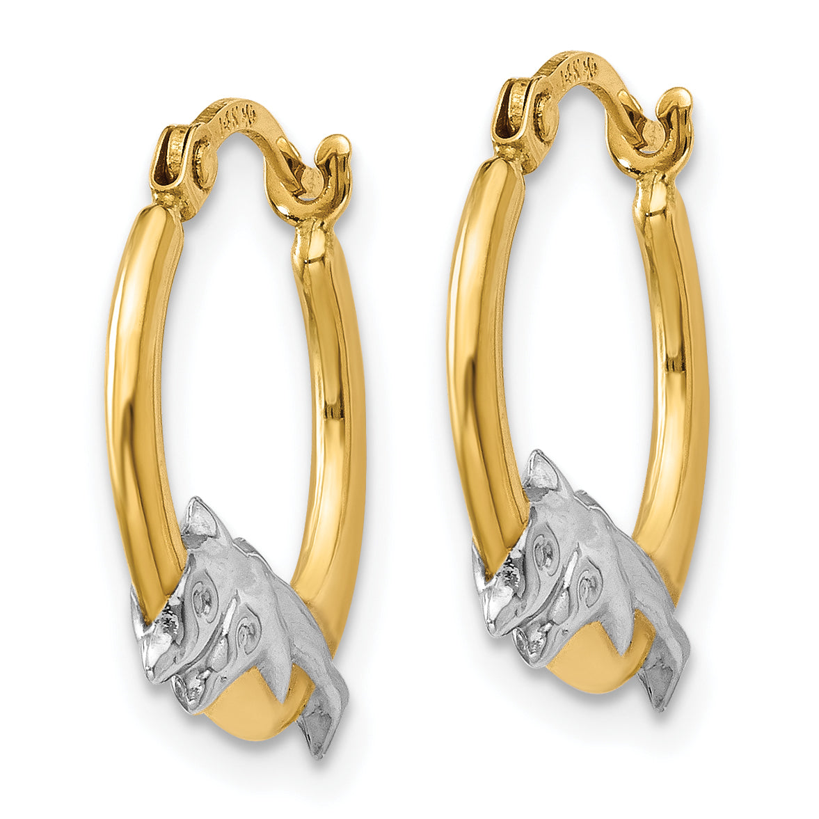 10K & Rhodium Dolphin Hoop Earrings Secondary image