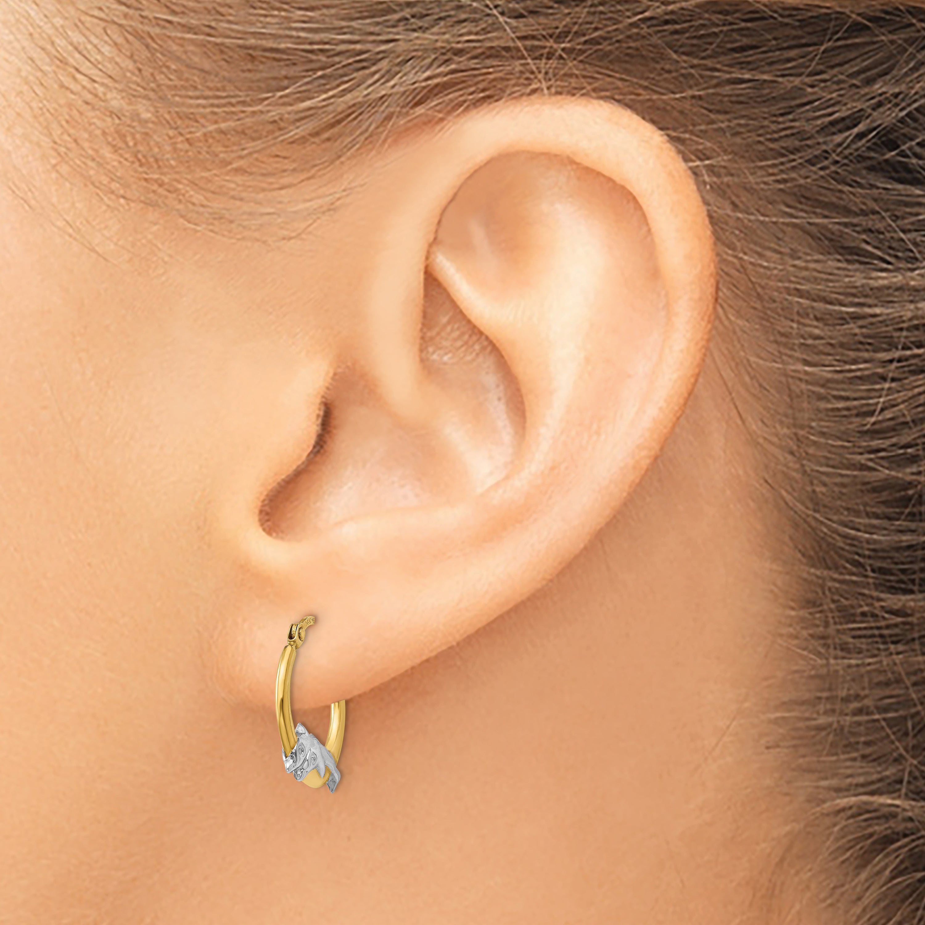 10K & Rhodium Dolphin Hoop Earrings