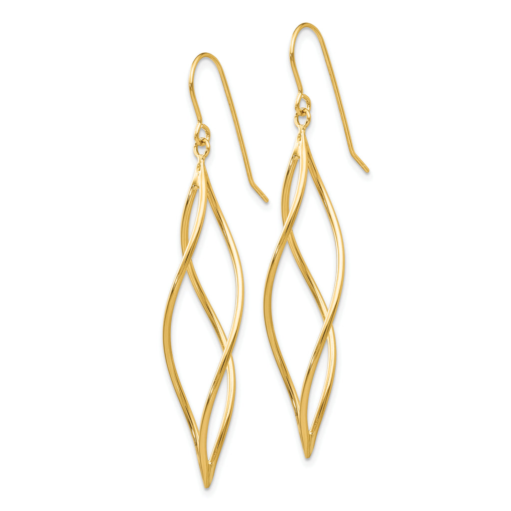 10k Polished Long Twisted Dangle Earrings
