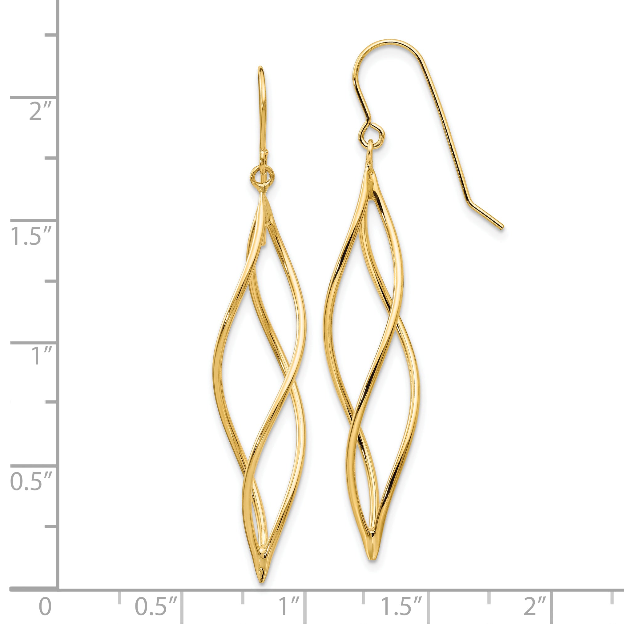 10k Polished Long Twisted Dangle Earrings