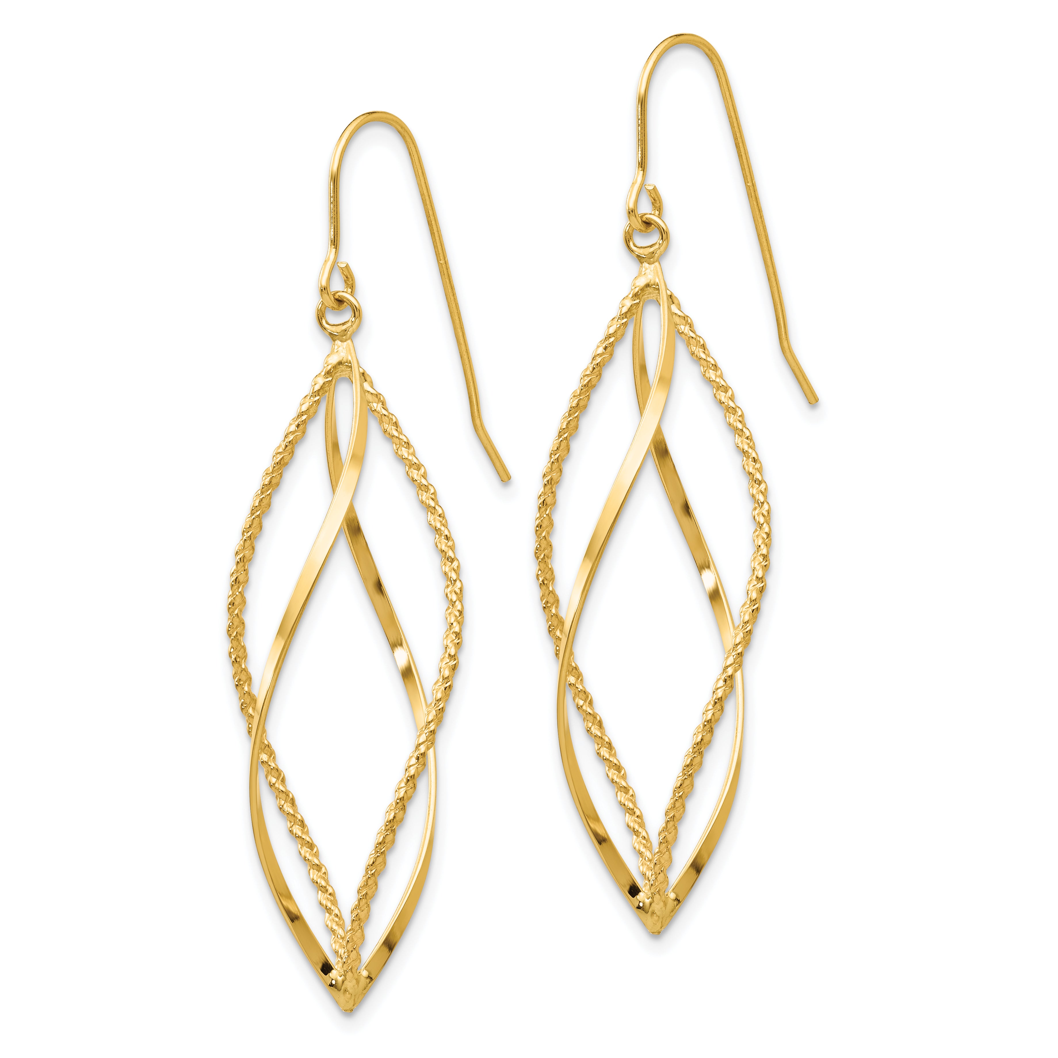 10k Polished and Textured Twisted Dangle Earrings