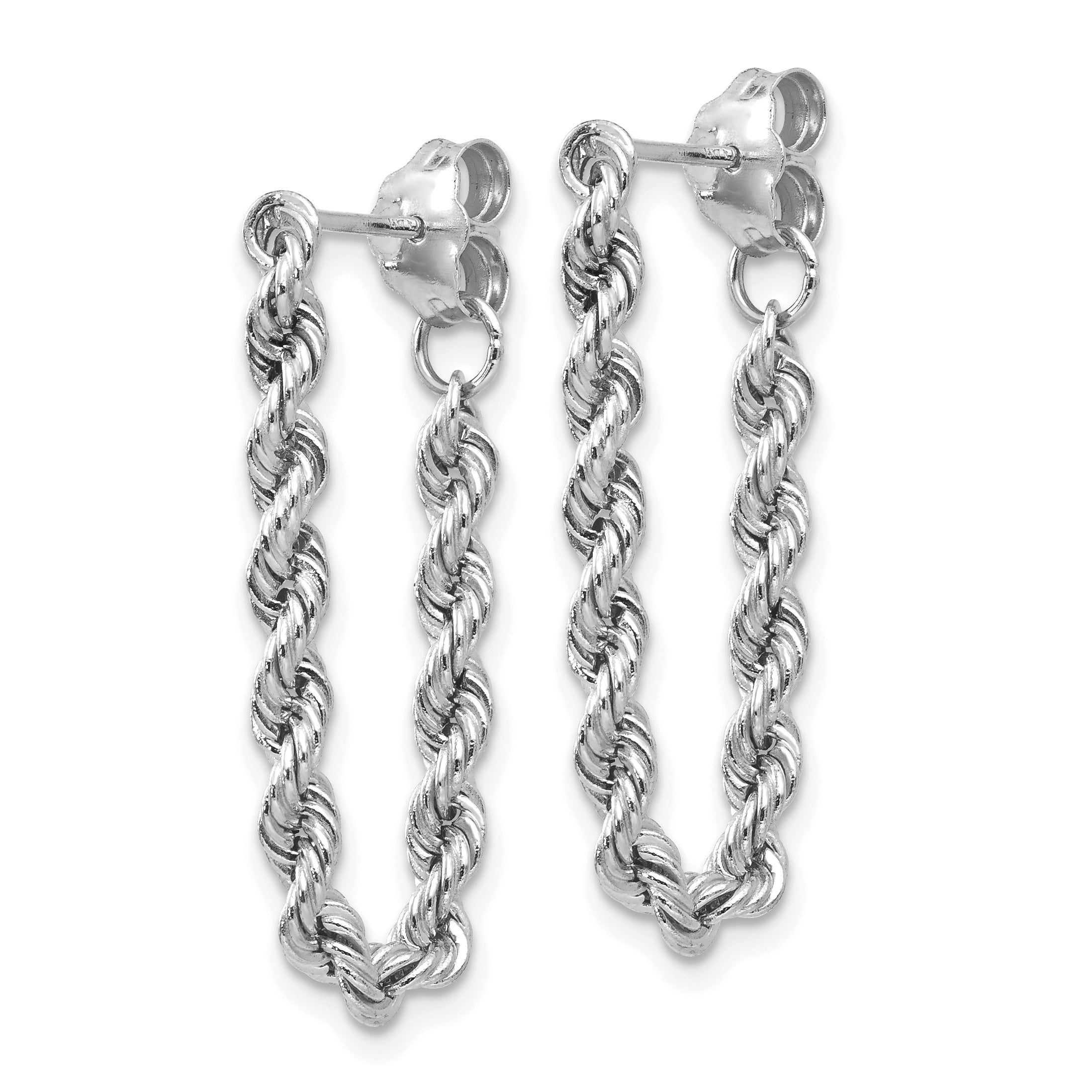 10k White Gold Rope Chain Dangle Post Earring