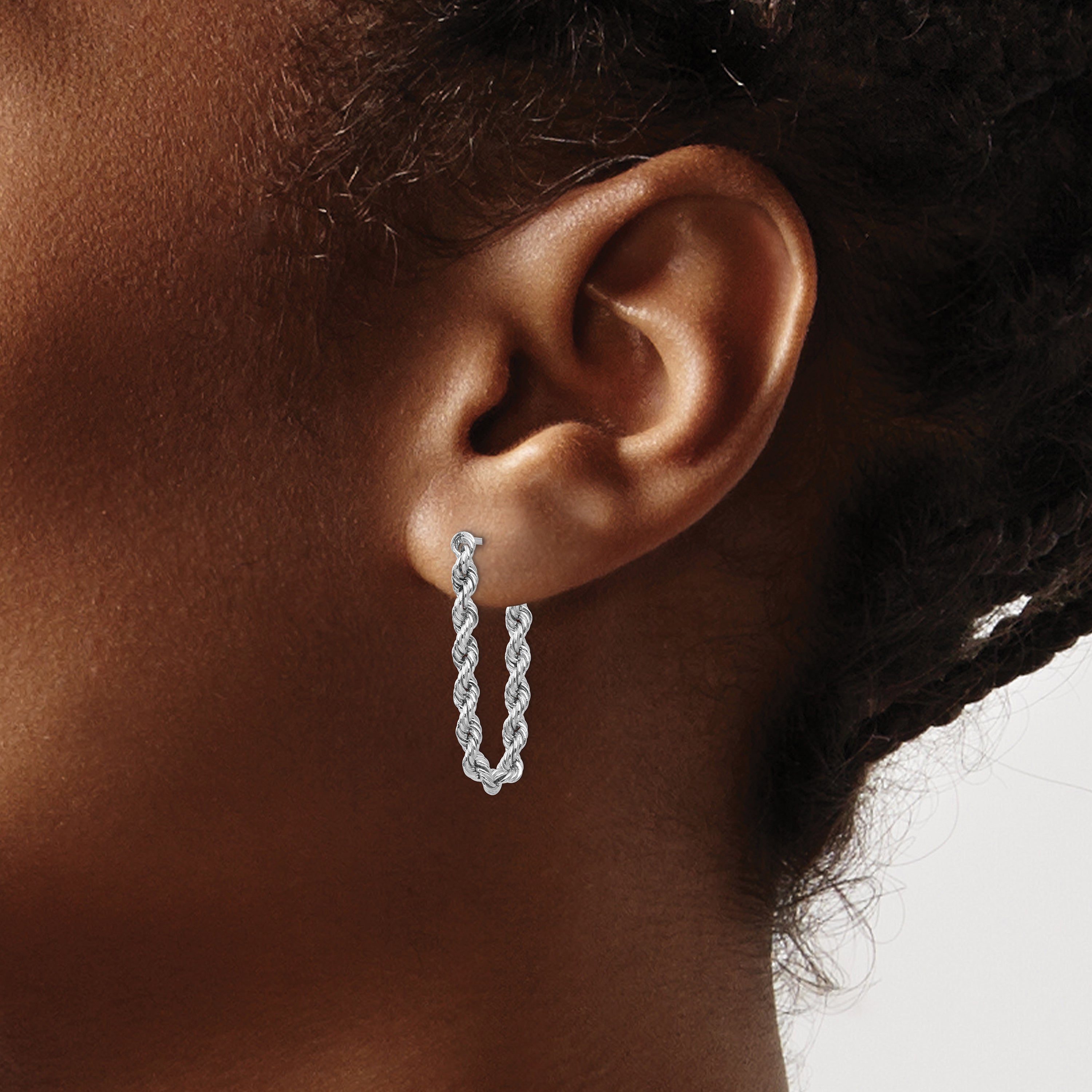 10k White Gold Rope Chain Dangle Post Earring