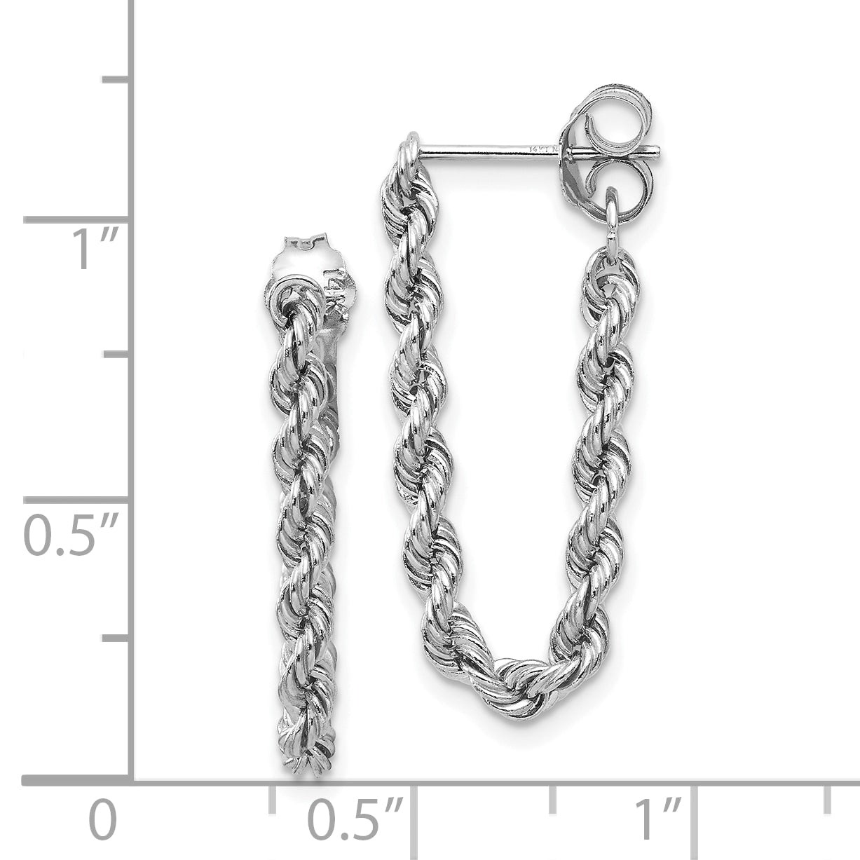 10k White Gold Rope Chain Dangle Post Earring