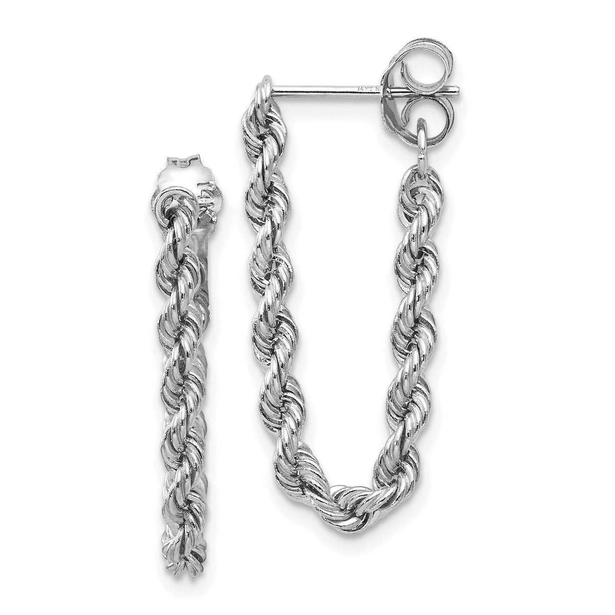 Rope Chain Stud Dangle Earrings in 10K White Gold, 10mm Diamond-Cut - Sophia Jewelers Main image