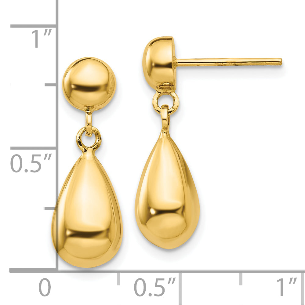 10k Teardrop Hollow Post Dangle Earrings