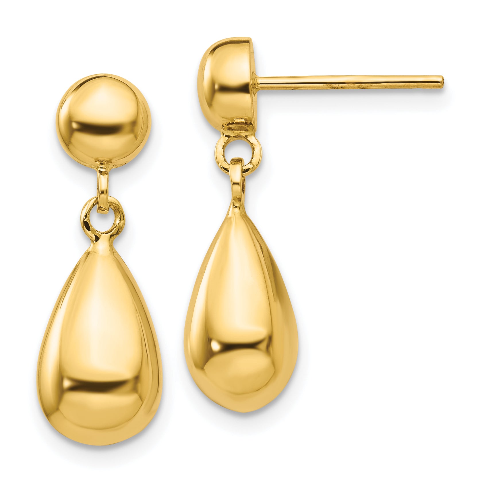 10k Teardrop Hollow Post Dangle Earrings