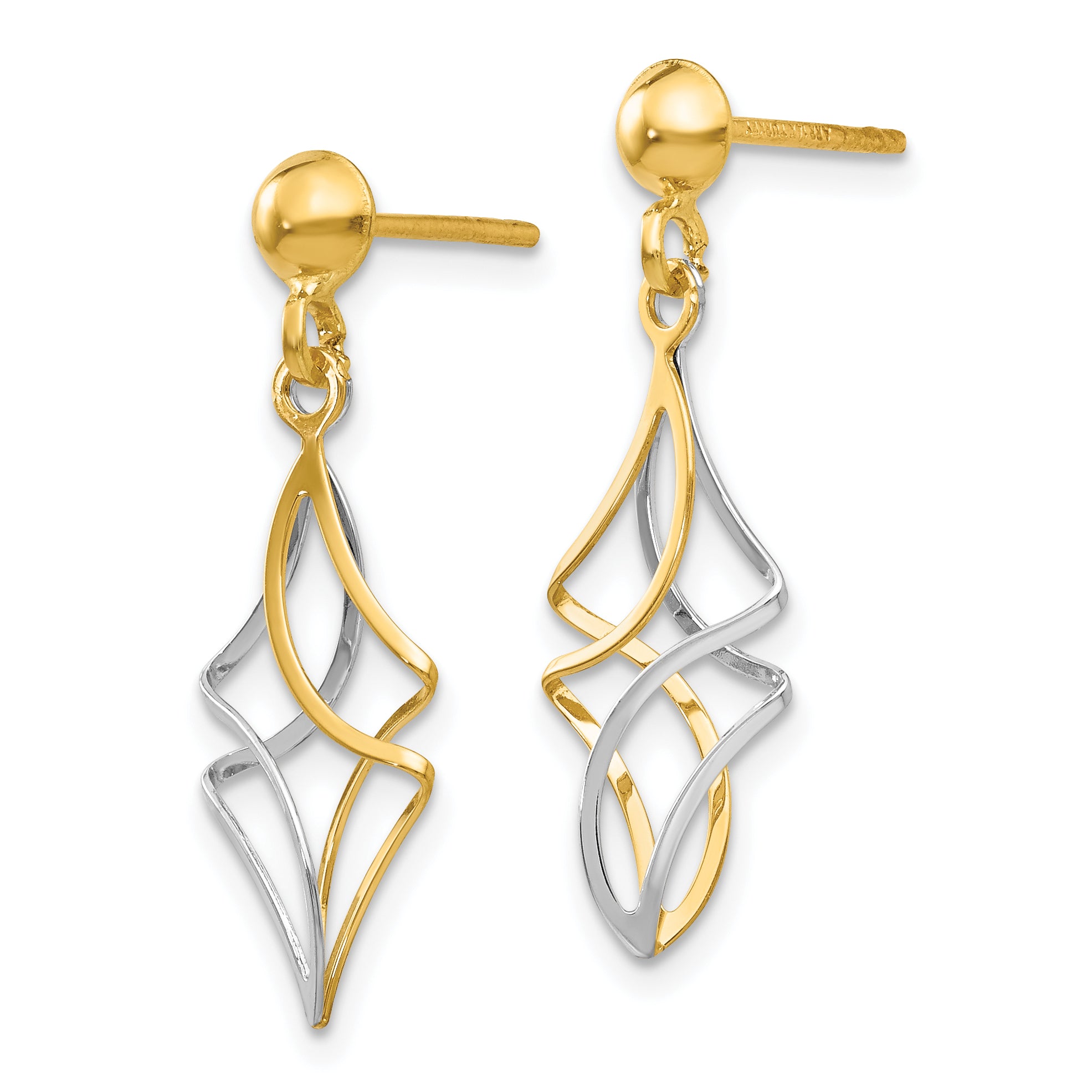 10k Two-tone Post Dangle Earrings Secondary image