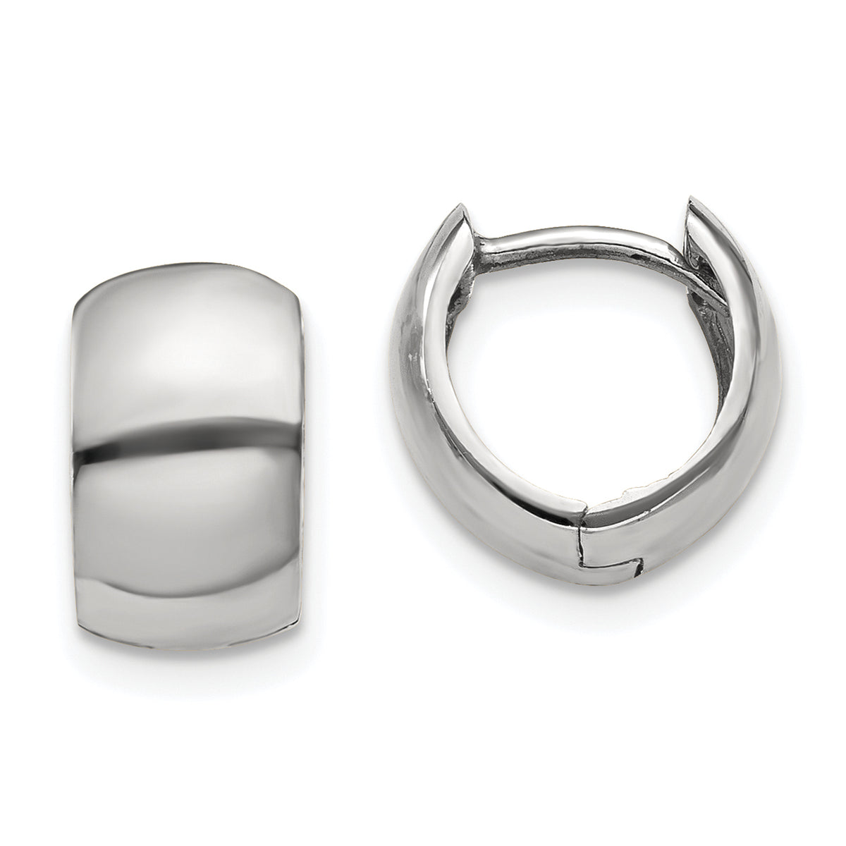 10k White Gold Round Hinged Hoop Earrings