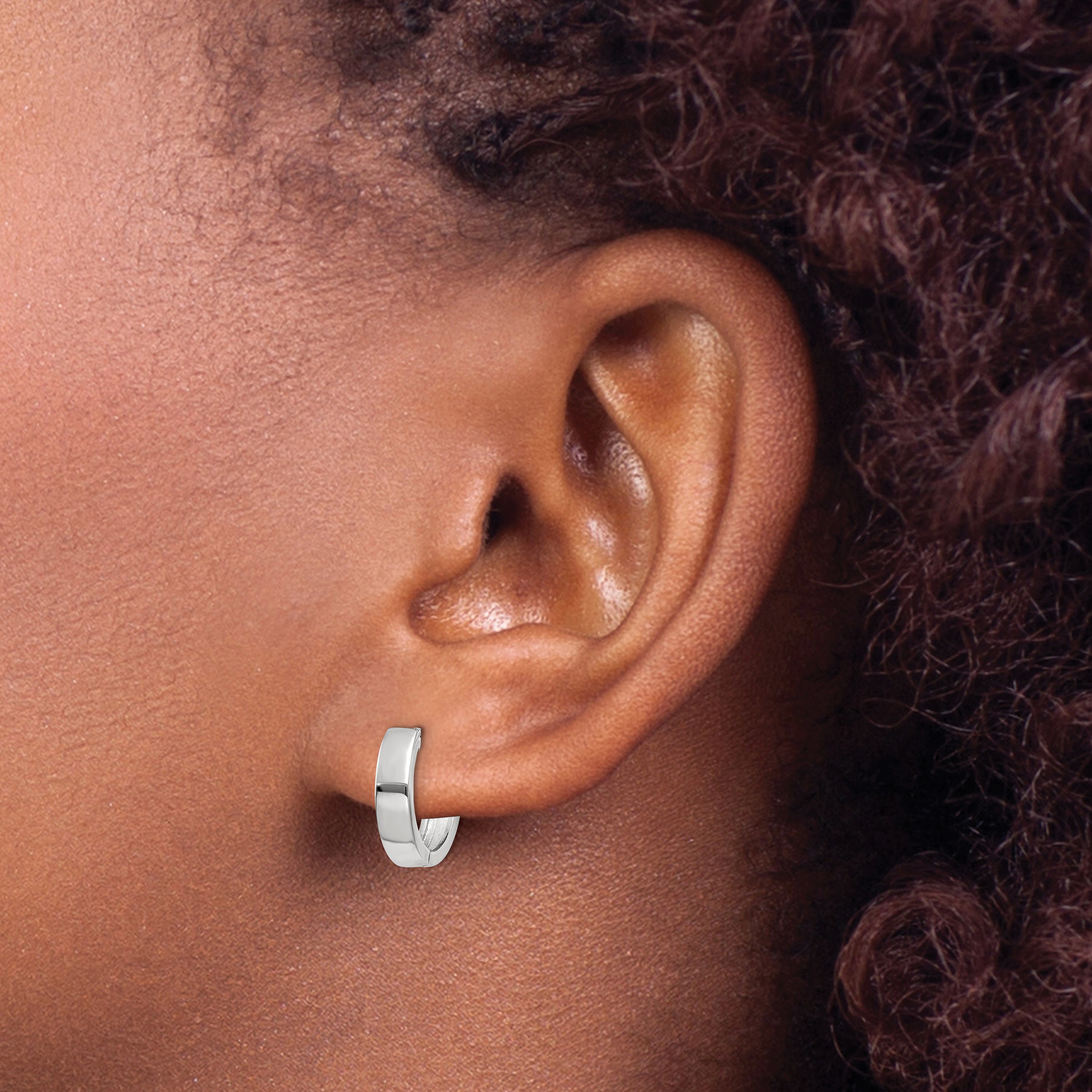10k White Gold Round Hinged Hoop Earrings