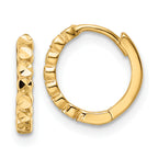 10k Diamond-cut 2x12mm Hinged Hoop Earrings