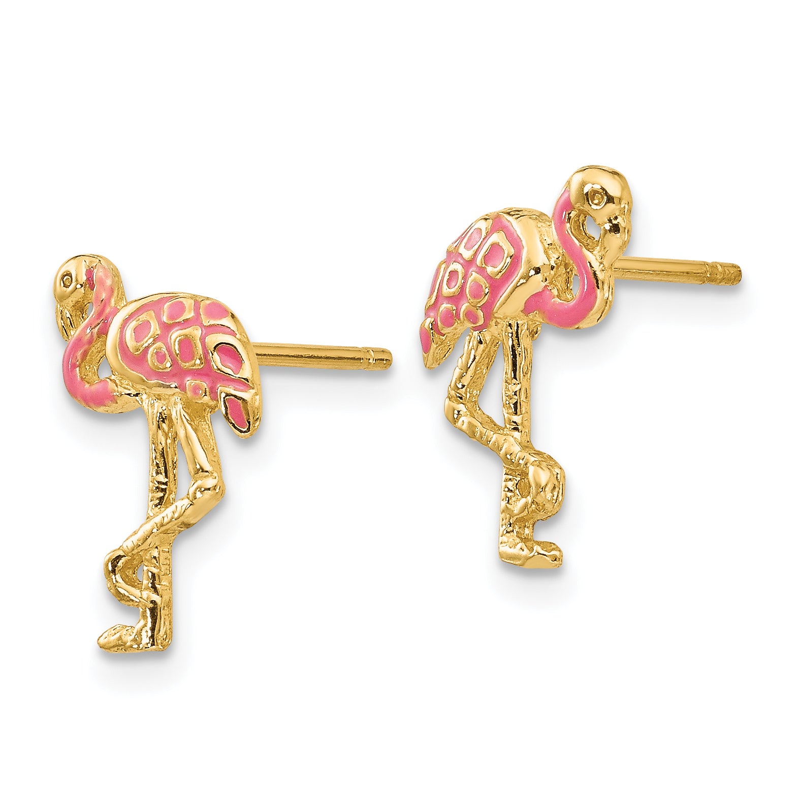 10k Pink Enameled Flamingo Post Earrings Secondary image