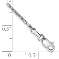 10k White Gold 1.3mm D/C Machine Made Rope Chain Anklet